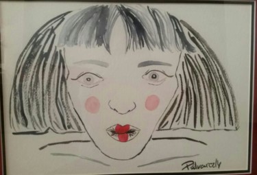 Картина под названием "FACE to FACE RED LI…" - P.Alvarez, Подлинное произведение искусства, Акварель