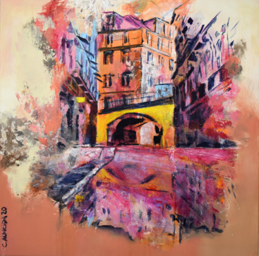 Painting titled "Pink Street" by Carmo Almeida, Original Artwork, Acrylic