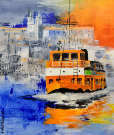 Painting titled "Cacilheiro, a Lisbo…" by Carmo Almeida, Original Artwork, Acrylic