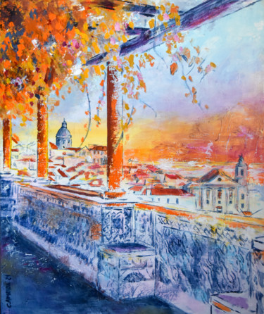 Peinture intitulée "Lisbon viewpoint St…" par Carmo Almeida, Œuvre d'art originale, Acrylique