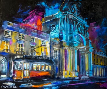 Painting titled "Neon Lisbon" by Carmo Almeida, Original Artwork, Acrylic