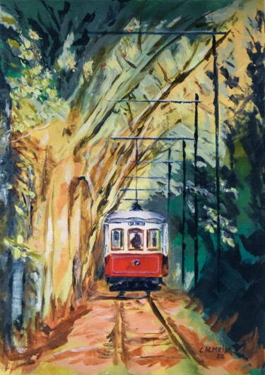 Painting titled "Sintra Tram" by Carmo Almeida, Original Artwork, Acrylic
