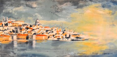 Schilderij getiteld "Lisboa vista do Tejo" door Carmo Almeida, Origineel Kunstwerk, Acryl