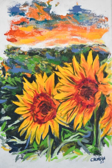 Painting titled "Sunflowers" by Carmo Almeida, Original Artwork, Acrylic