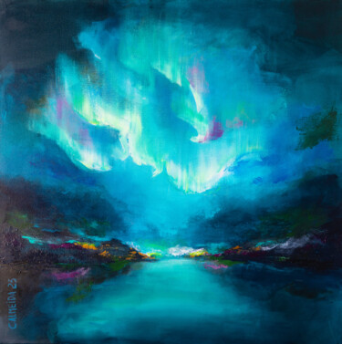 Painting titled "Northern Lights" by Carmo Almeida, Original Artwork, Acrylic Mounted on Wood Stretcher frame