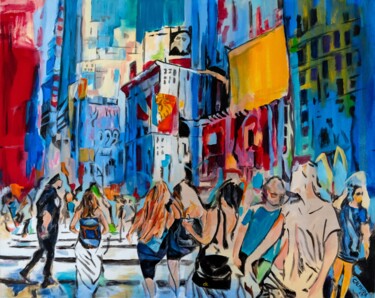 Painting titled "New York Life" by Carmo Almeida, Original Artwork, Acrylic Mounted on Wood Stretcher frame