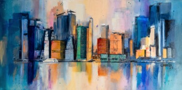 Malarstwo zatytułowany „NY Skyline” autorstwa Carmo Almeida, Oryginalna praca, Akryl Zamontowany na Drewniana rama noszy