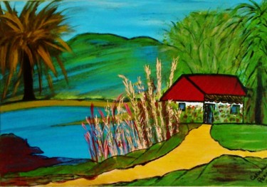 Pintura intitulada "Casa do lago" por Carma Carvalho, Obras de arte originais