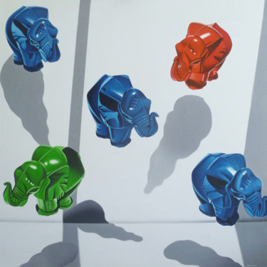 "Fünf Elefanten" Malerei mit dem Titel ""Fünf Elefanten"" von Valentin Reimann, Original-Kunstwerk, Öl