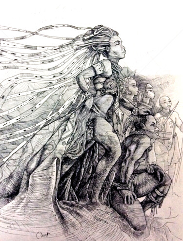 Dibujo titulada "Rainha da Matamba" por Carnott Junior, Obra de arte original, Bolígrafo