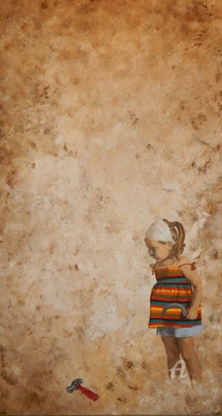 Malerei mit dem Titel "Lila Brick vintage" von Caro Becker, Original-Kunstwerk, Acryl
