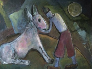 Peinture intitulée "L'âne têtu" par Odile Caron, Œuvre d'art originale, Huile