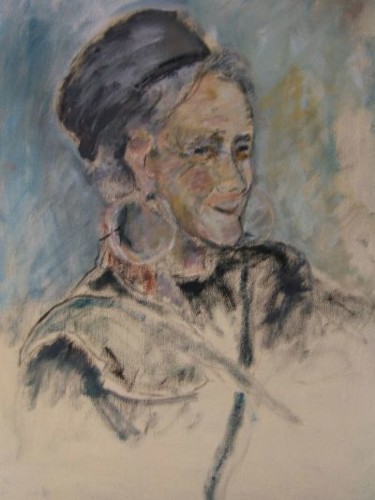 Peinture intitulée "Vieille Femme Mong" par Odile Caron, Œuvre d'art originale, Huile