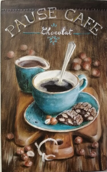 Pintura intitulada "Pause café" por Carol Hougue, Obras de arte originais, Acrílico