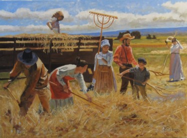 Les foins Painting titled "Les foins" by Karol Reber, Original Art, Oil