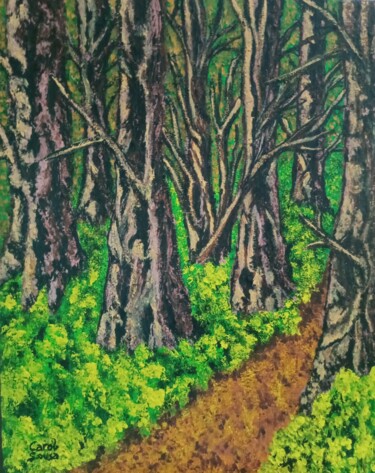 Peinture intitulée "Sendero en el bosque" par Carol Sousa Cuello, Œuvre d'art originale, Gouache Monté sur Autre panneau rig…