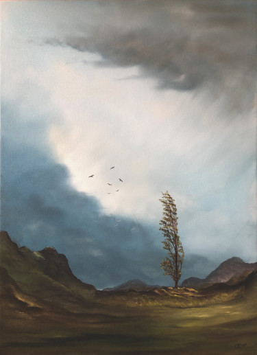 Peinture intitulée "Pappel im Sturm" par Carola Eleonore Thiele, Œuvre d'art originale, Huile