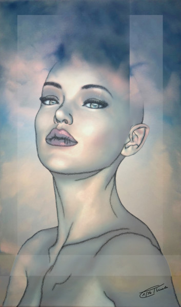 Digitale Kunst getiteld "Blue Portrait---LE…" door Carola Eleonore Thiele, Origineel Kunstwerk, 2D Digital Work