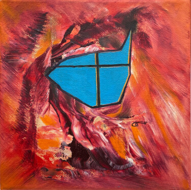 Malerei mit dem Titel "Red Windows---3" von Carola Eleonore Thiele, Original-Kunstwerk, Öl Auf Holzplatte montiert
