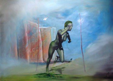 Schilderij getiteld "Green mile" door Carola Eleonore Thiele, Origineel Kunstwerk, Olie