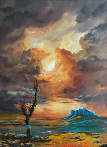 Painting titled "Blue Mountain" by Carola Eleonore Thiele, Original Artwork, Oil