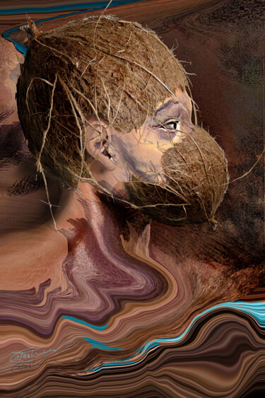 Digitale Kunst mit dem Titel "The Actor-Kokosnuss…" von Carola Eleonore Thiele, Original-Kunstwerk, 2D digitale Arbeit
