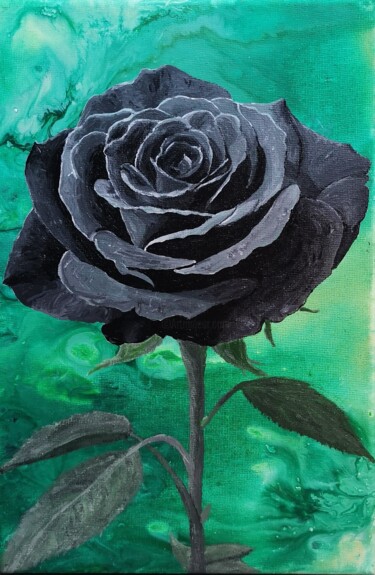 Schilderij getiteld "Rose noire" door Carola Mantzsch (Carma), Origineel Kunstwerk, Acryl Gemonteerd op Frame voor houten br…