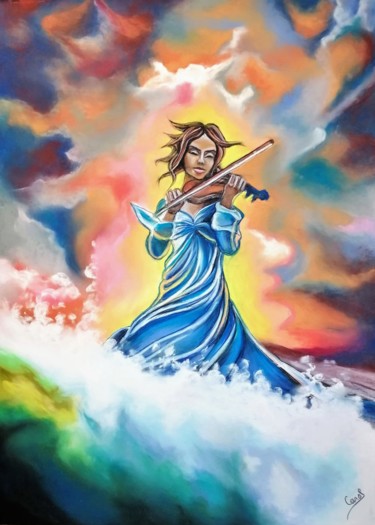 Pittura intitolato "musique sur la mer" da Carole Bouteiller, Opera d'arte originale, Pastello