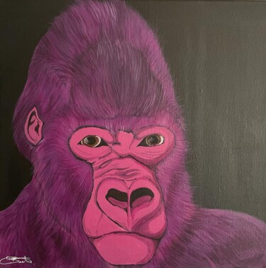 Painting titled "Purple gorilla" by Carole Brunet, Original Artwork, Acrylic Mounted on Wood Stretcher frame