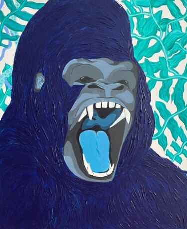Peinture intitulée "Blue gorilla" par Carole Brunet, Œuvre d'art originale, Acrylique