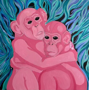 Peinture intitulée "Amour de singe" par Carole Brunet, Œuvre d'art originale, Acrylique Monté sur Châssis en bois
