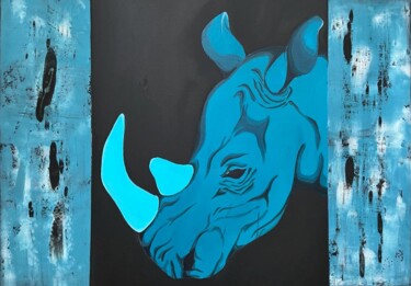 Ζωγραφική με τίτλο "Rhino" από Carole Brunet, Αυθεντικά έργα τέχνης, Ακρυλικό Τοποθετήθηκε στο Ξύλινο φορείο σκελετό