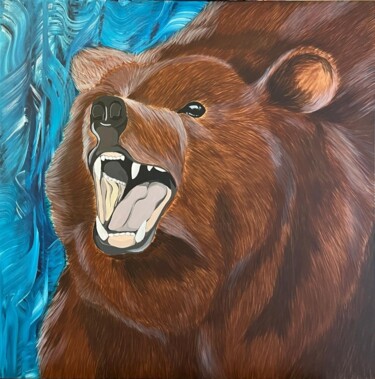 Painting titled "Ours" by Carole Brunet, Original Artwork, Acrylic Mounted on Wood Stretcher frame