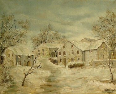 Painting titled "neige à La Comté" by Carole Closkin, Original Artwork, Oil