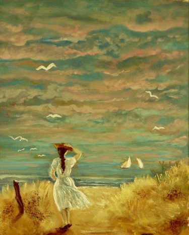 Painting titled "entre terre et mer" by Carole Closkin, Original Artwork, Oil