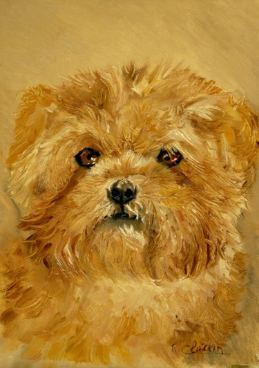 Painting titled "portrait de chien" by Carole Closkin, Original Artwork, Oil