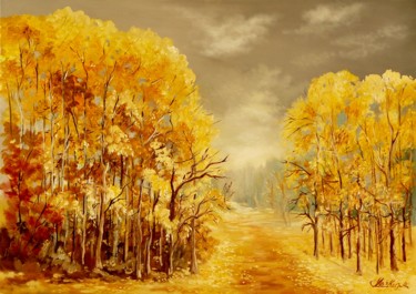 Painting titled "arbres d'or" by Carole Closkin, Original Artwork, Oil