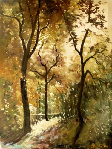 Painting titled "Lumière d'automne." by Carole Closkin, Original Artwork, Oil