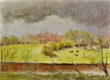 Malerei mit dem Titel "Paysage Limousin" von Carole Closkin, Original-Kunstwerk, Pastell