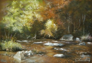 Painting titled "L'Amblève" by Carole Closkin, Original Artwork, Pastel