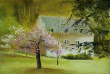 Painting titled "Chaudfontaine" by Carole Closkin, Original Artwork, Pastel