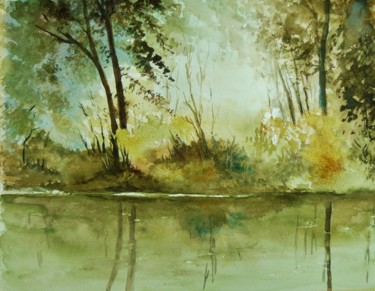 Peinture intitulée "Sur les bords du lac" par Carole Closkin, Œuvre d'art originale, Aquarelle