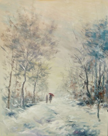 Malerei mit dem Titel "le parapluie rouge" von Carole Closkin, Original-Kunstwerk, Öl