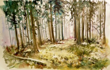 Peinture intitulée "Sous-bois Ardennais" par Carole Closkin, Œuvre d'art originale, Aquarelle