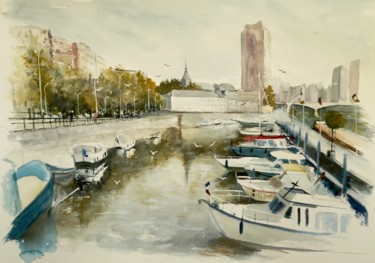 Peinture intitulée "Port des yachts de…" par Carole Closkin, Œuvre d'art originale, Aquarelle