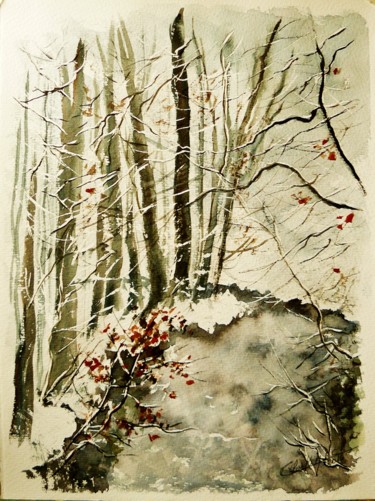 Peinture intitulée "Dernière neige" par Carole Closkin, Œuvre d'art originale, Aquarelle