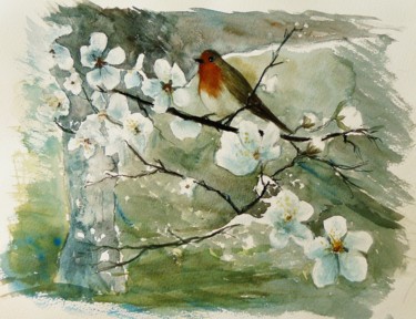 Peinture intitulée "Fleurs de pommier" par Carole Closkin, Œuvre d'art originale, Aquarelle