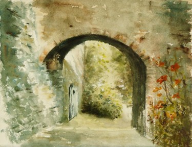 Pittura intitolato "Jardin des Coteaux" da Carole Closkin, Opera d'arte originale, Acquarello