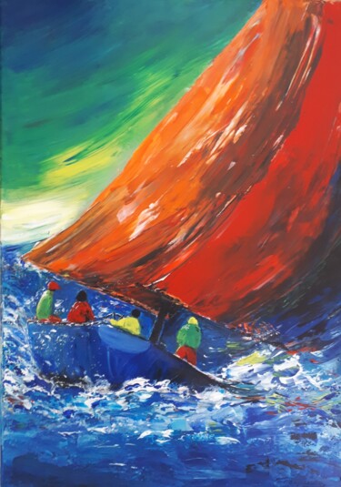 Painting titled "Sailboat race" by Carole D'Eyssautier, Original Artwork, Acrylic