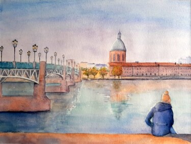 Peinture intitulée "Toulouse, bord de l…" par Carole D'Eyssautier, Œuvre d'art originale, Aquarelle
